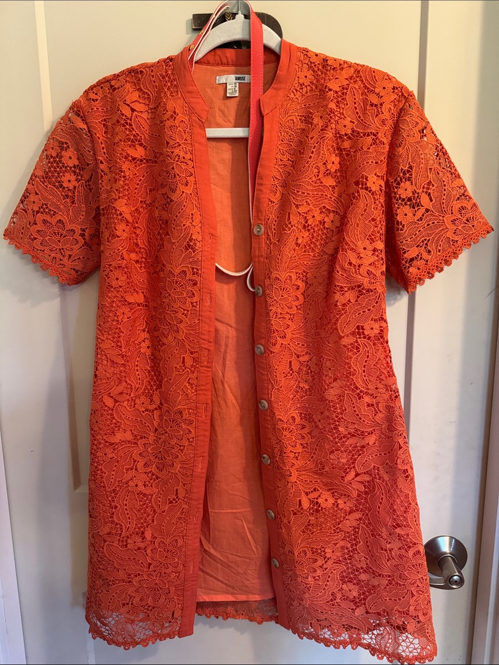 Amuse Society Orange Lace Button-Down Shirt